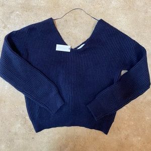 Anthropologie M - Navy Cropped Sweater w/ Twisted Back